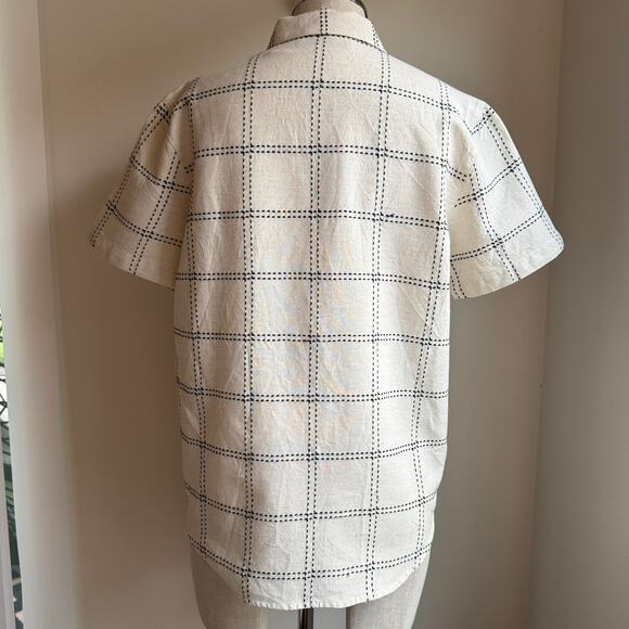 Embroidered Coastal Linen Blend Shirt Lemon Grass Petite Medium PM - Picture 4 of 10